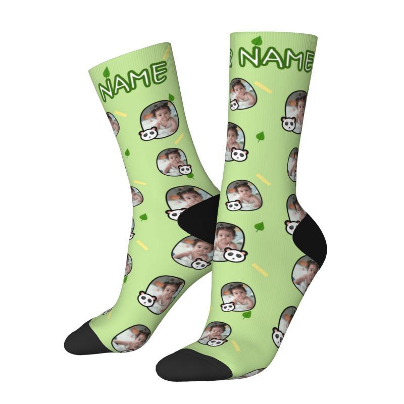 Custom Face Socks with Panda' Photo Frame Add Kid Pictures for Mom