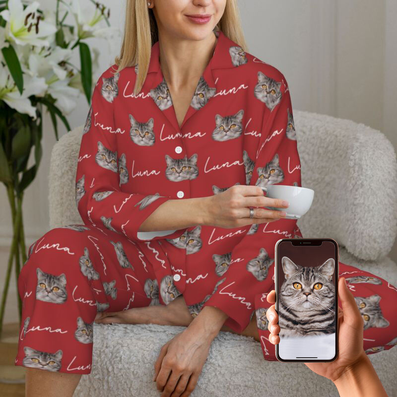 Personalized Pajamas Custom Pet Head Photo and Name Unique Adorable Gift for Pet Lovers Family