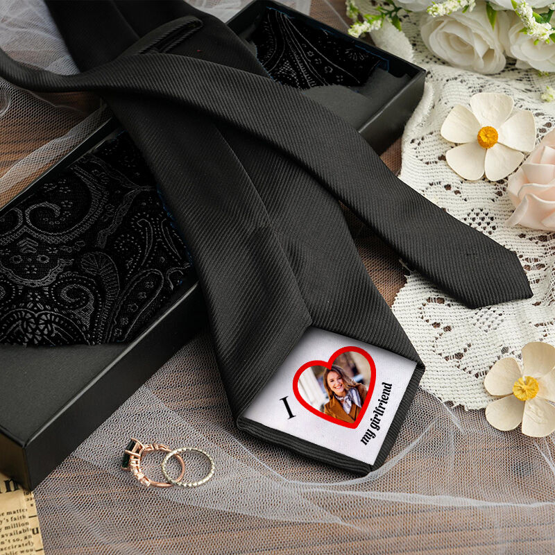 Custom Picture Tie Best Gift for Boyfriend "I Love My Girlfriend"