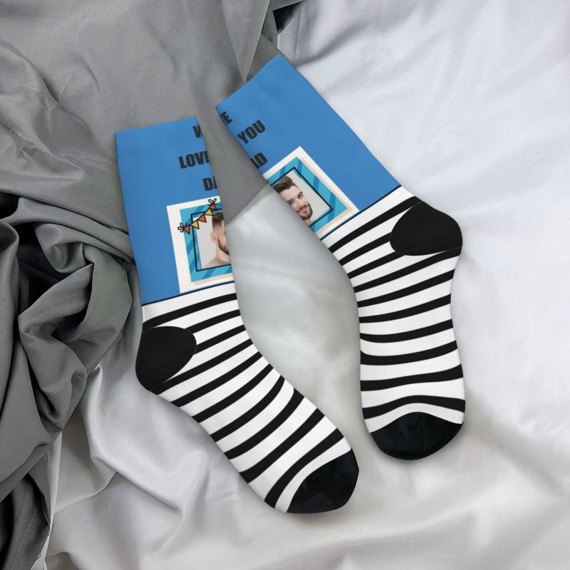"We Love You Dad" Custom Striped Socks with Photo