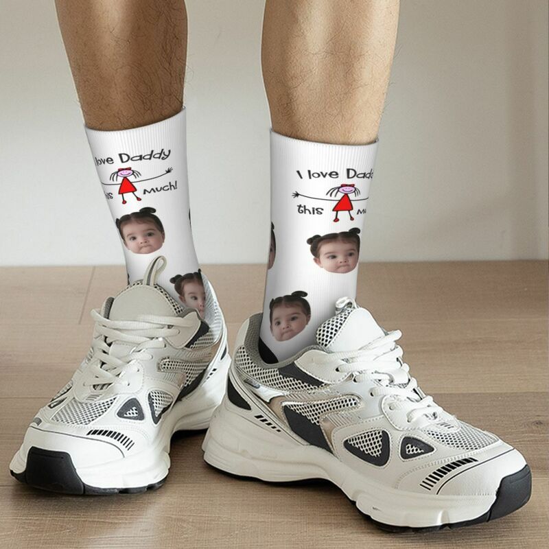 "I LOVE DADDY THIS MUCH" Customized Face Socks Gift from Daughter to Dad