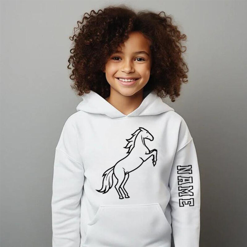 Personalized Kids Hoodie With Customized Name And Horse Pattern Children's Gifts