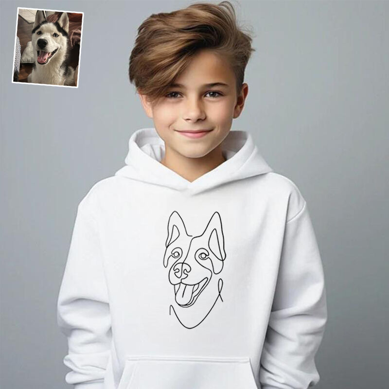 Personalized Kids Embroidered Hoodie Custom Line Drawing Warm Gift For Children