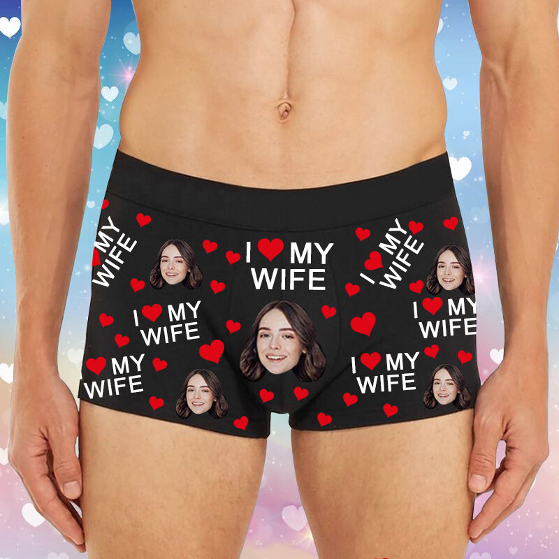 Personalized Picture Men's Underwear Boxer Briefs Creative Present for Husband "I Love My Wife"
