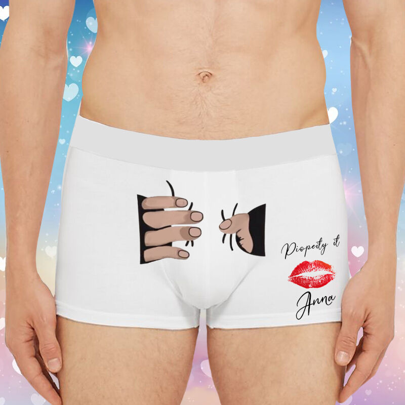 Personalized Name Men's Underwear Boxer Briefs with A Hand Pattern Creative Valentine's Day Gift