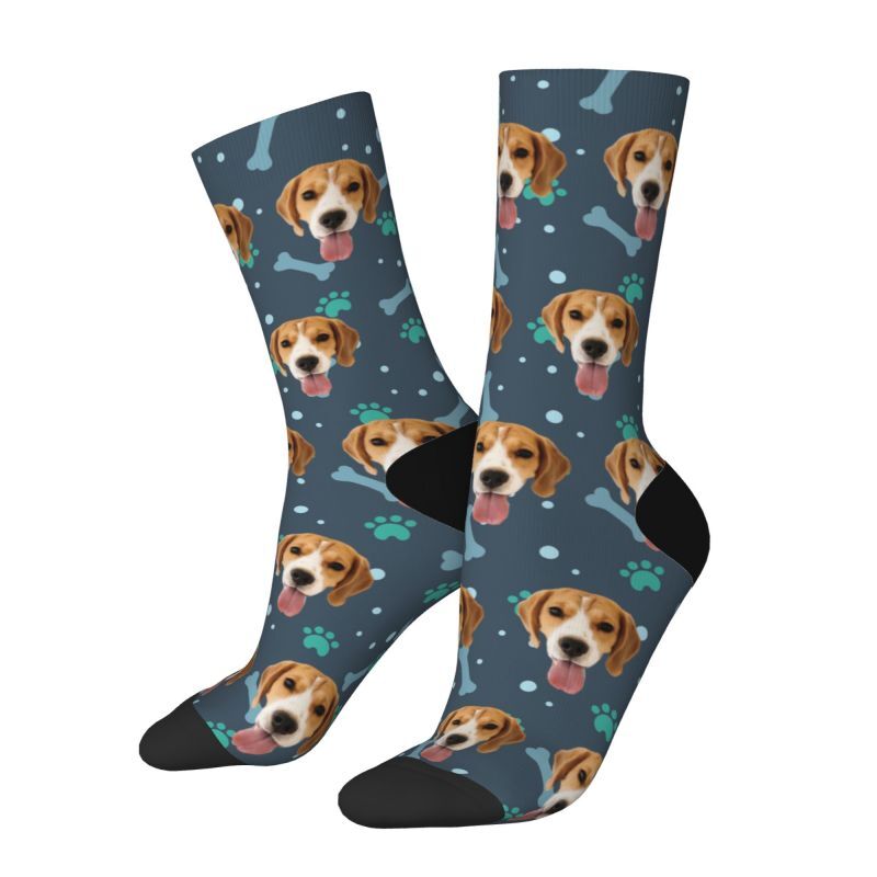 Customized Face Socks Pet Paw and Bones Print Gifts for Pet Lovers