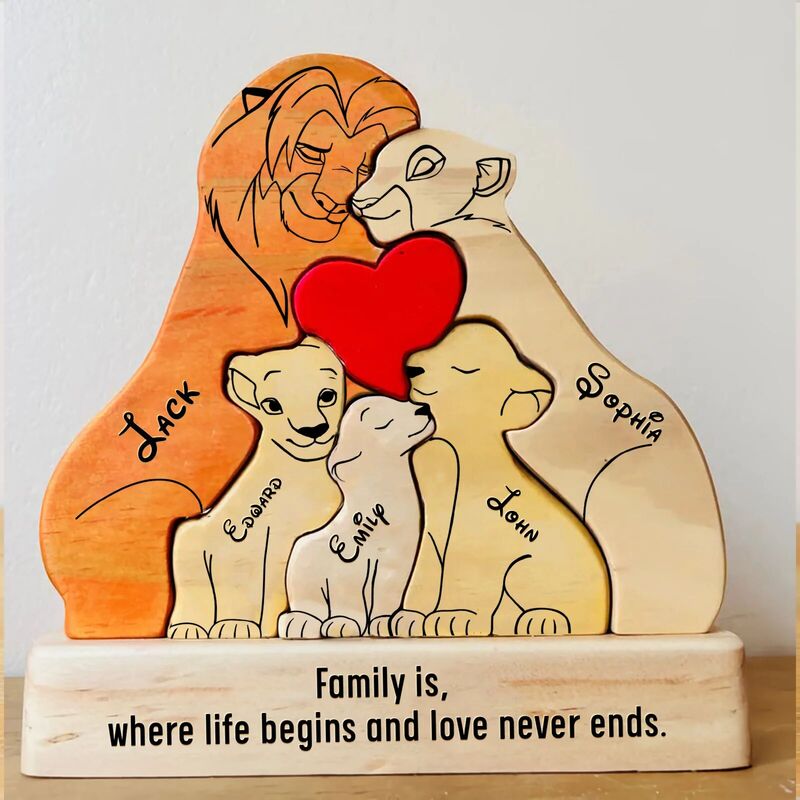 Personalized Lion Family Wooden Puzzle Memorial Gift For The Family