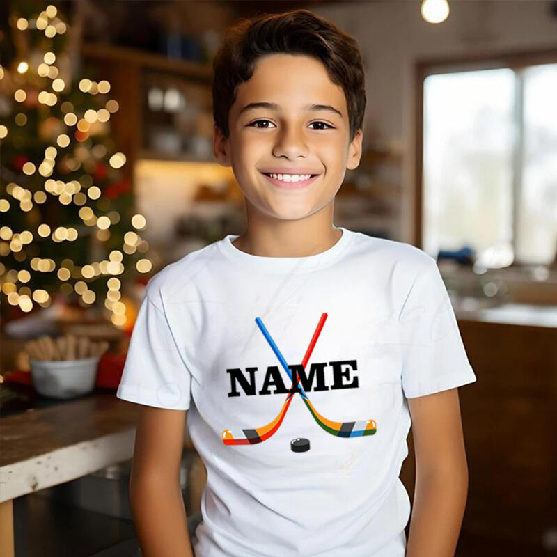 Personalized Kids T-Shirts With Customized Name Tape Hockey Graphics For Sports Fanatics