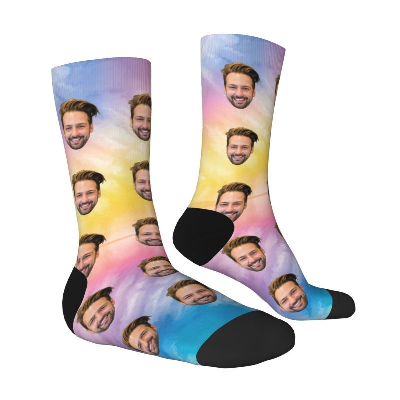 Customized Photo Socks with Vibrant Color Tie-Dye for Friend
