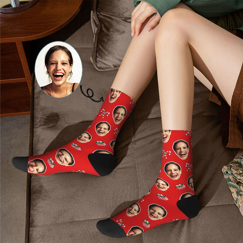 Personalized Christmas Face Socks Holiday Red Socks Gifts for Loved One
