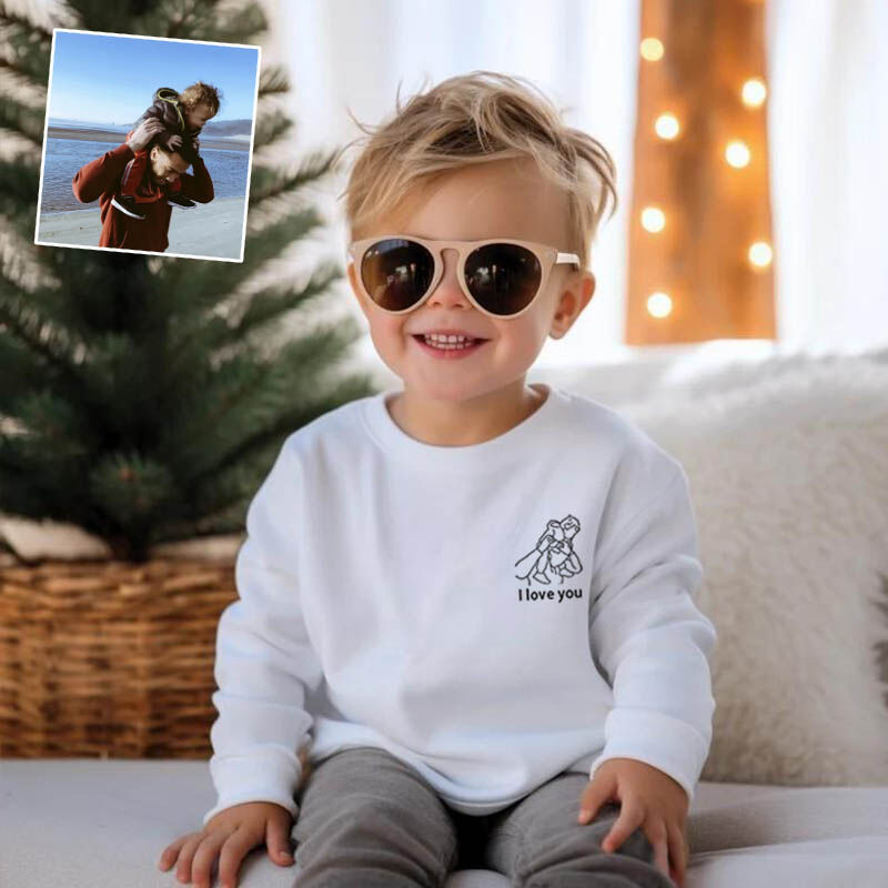 Personalized Children Embroidered Sweatshirt Custom Outline Drawing Warm Gift For Boys