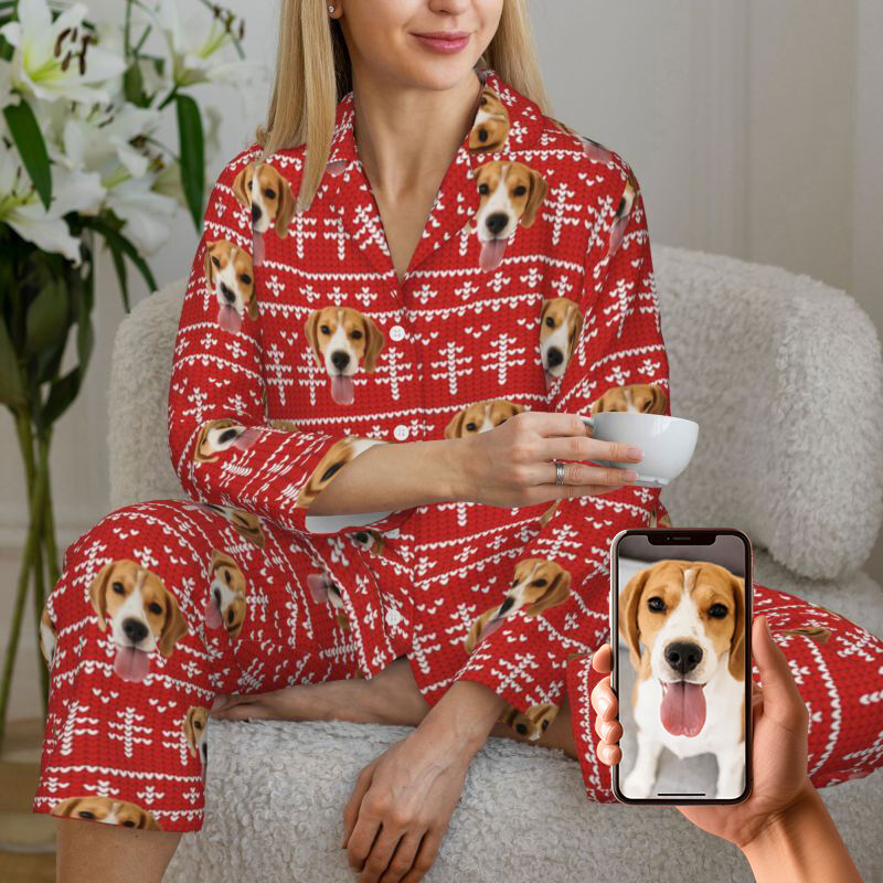 Personalized Pajamas Custom Pet Photo Festive Red Stripes Design Christmas Gift for Pet Lovers