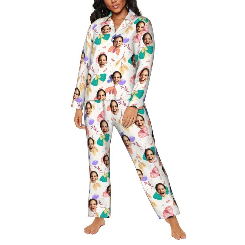 Personalized Pajamas Custom Photo Elegant Butterfly Flower Pattern Design Exquisite Gift for Her