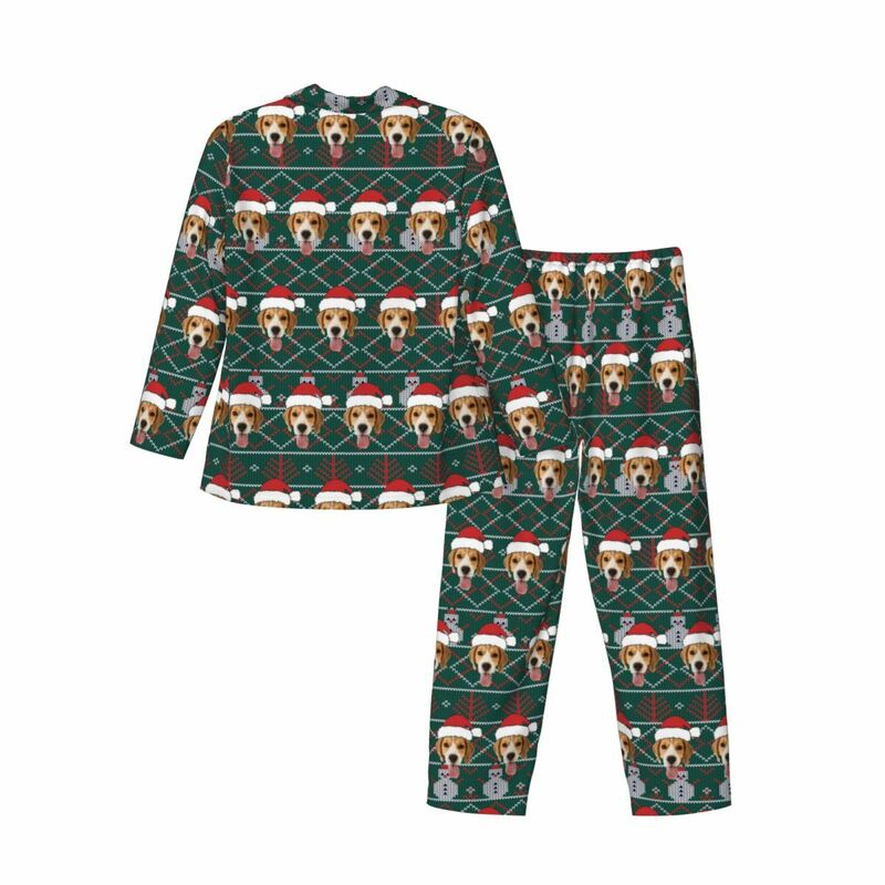 Personalized Pajamas Custom Pet Head Photo with Christmas Hat Design Attractive Gift for Pet Lovers