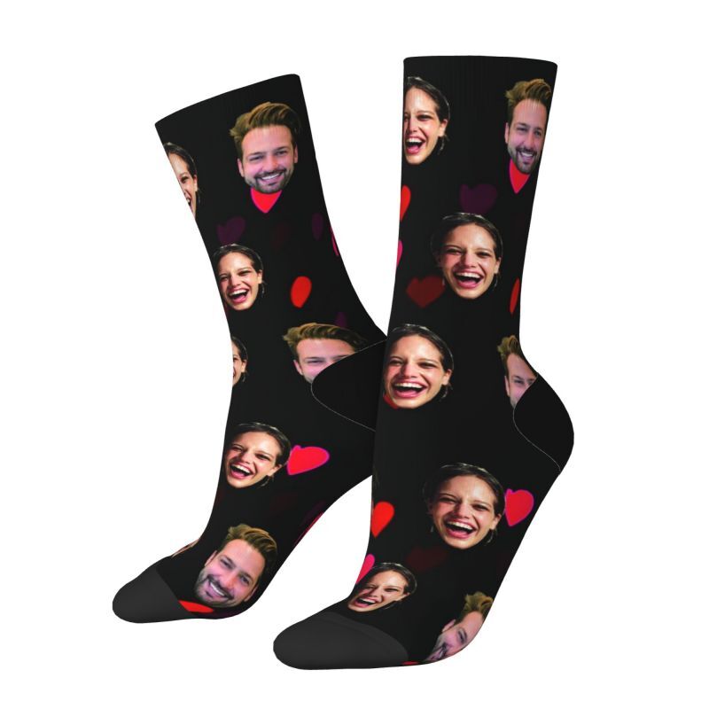 Customized Face Socks Pink Love Heart Valentine's Day Gift