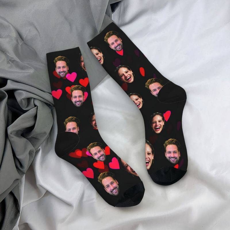 Customized Face Socks Pink Love Heart Valentine's Day Gift