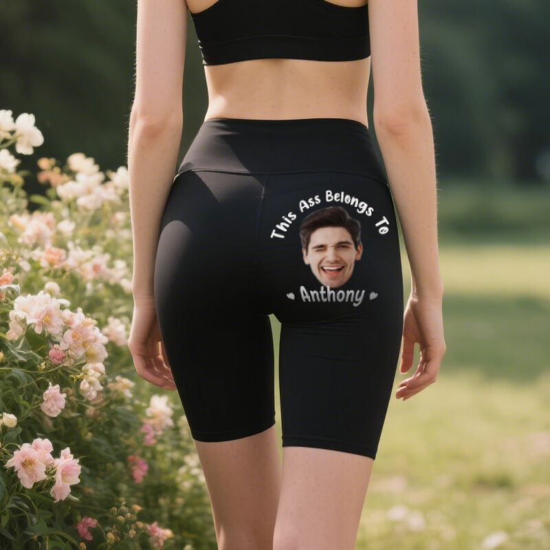 Personalized Biker Leggings This Belongs To You Custom Photo Fun Design Gift for Her Lovers Wife