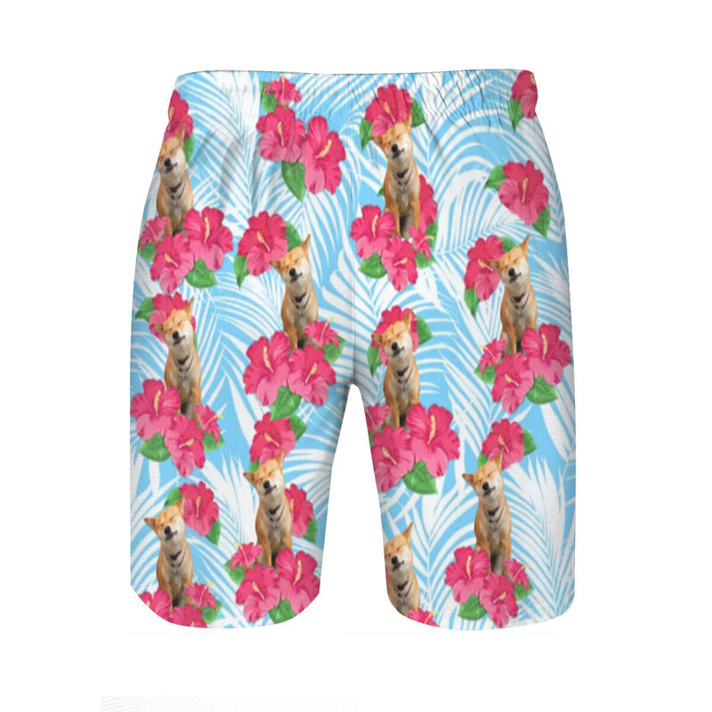 Personalized Picture Men's Beach Shorts with Pink Flower Pattern Great Gift for Family