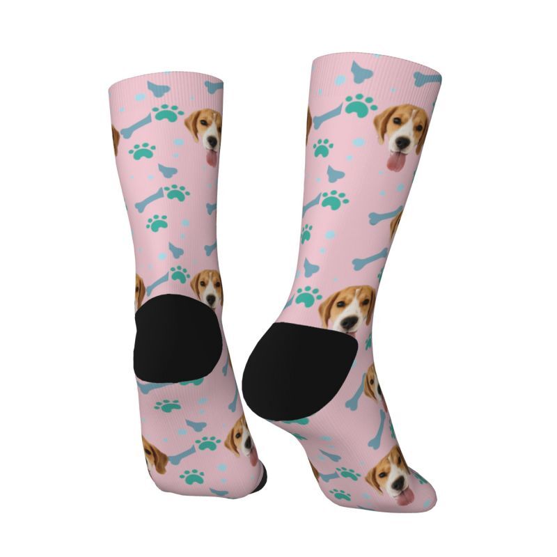 Customized Face Socks Pet Paw and Bones Print Gifts for Pet Lovers