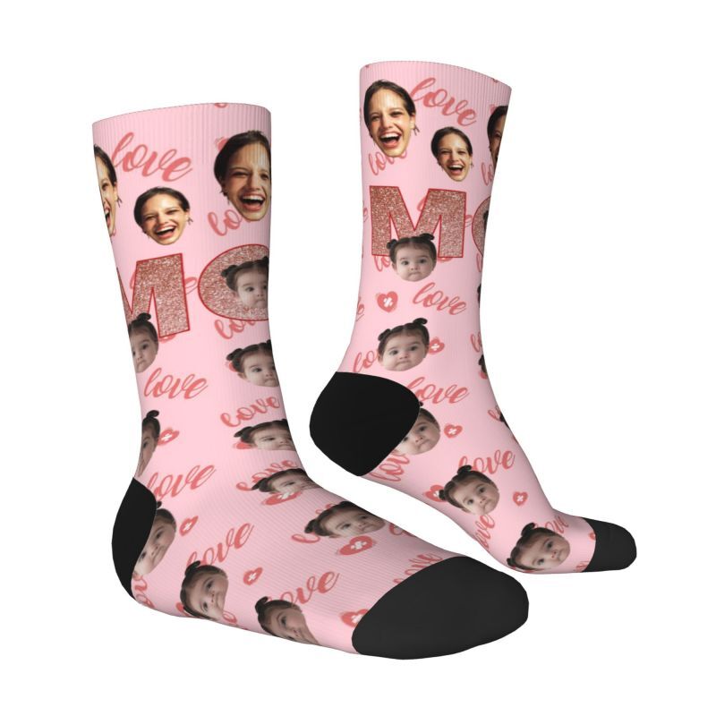 Hot Stamping "MOM" Personalized Face Socks with Baby Photo Added