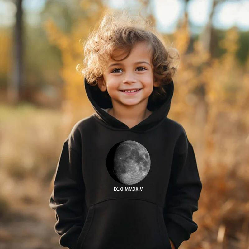 Personalized Kids Hoodie Customized Moon Phase Photo And Roman Numerals Memorial Gift For Children