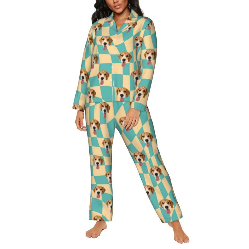 Personalized Pajamas Custom Pet Photo Flat Distorted Checkered Pattern Great Gift for Family