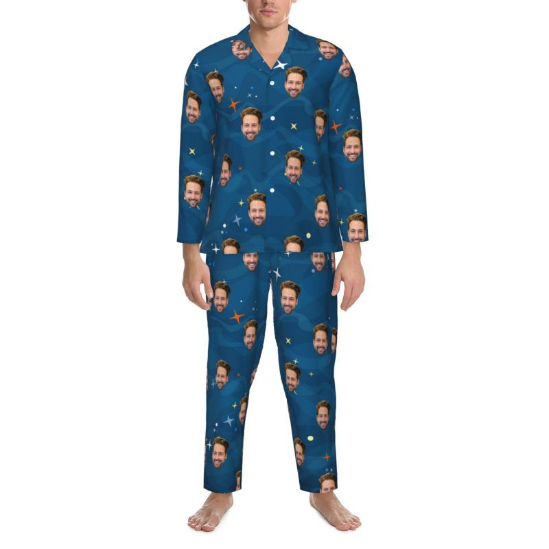 Personalized Pajamas Custom Photo Blue Starry Sky Style Pattern Design Great Gift for Him Family