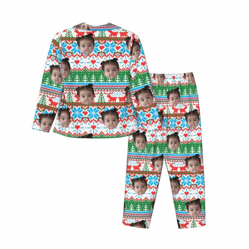 Personalized Pajamas Custom Photo Christmas Elements Bright Pixel Style Pattern Design Gift for Family