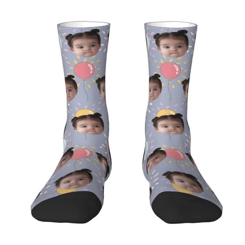 Customized Face Socks 3D Printed with Photos of Kids Gift for Mom