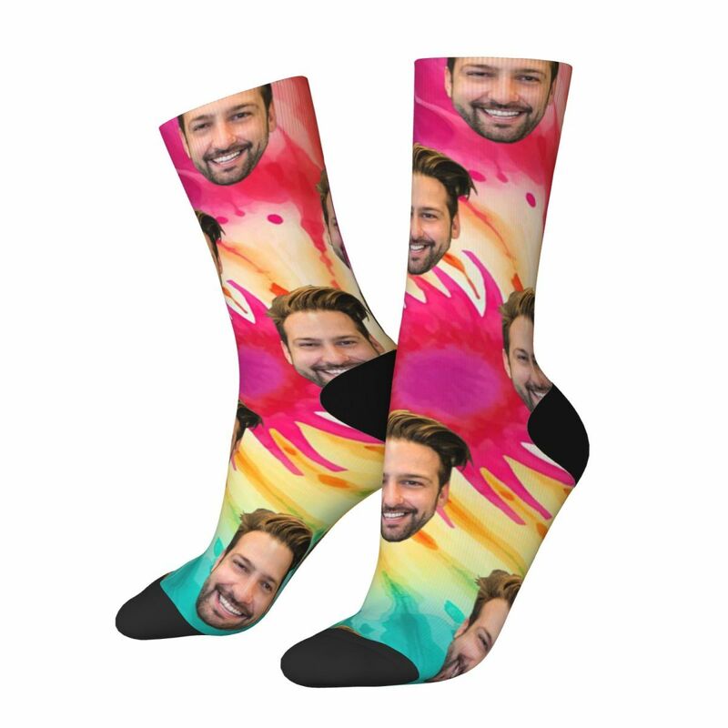 Custom Face Socks Tie Dye Swirl Style Mid-calf Socks