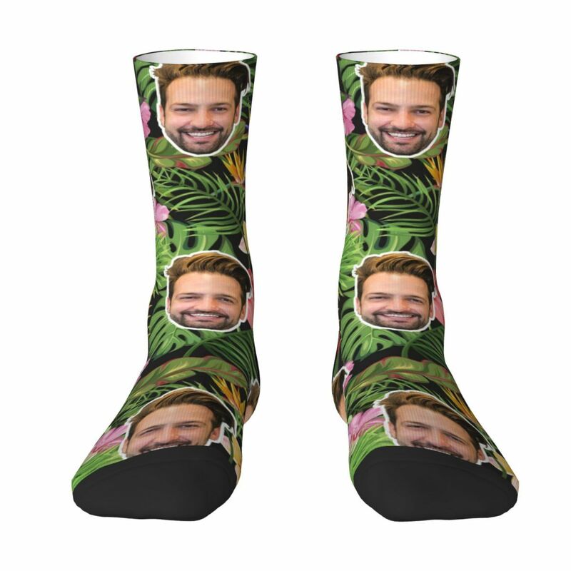Custom Face Socks Hawaiian Style Mid-Calf Socks Perfect for Vacation