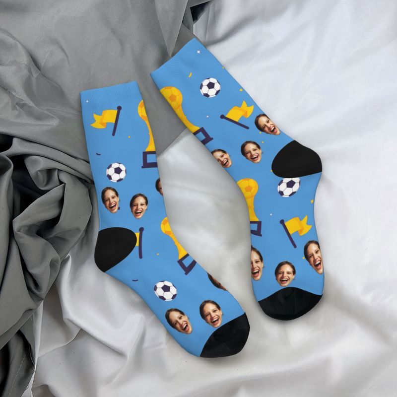 Custom Face Socks with Football Pattern Can Add Photos for Friends
