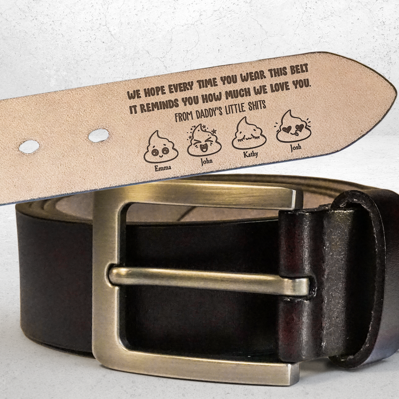 Custom Engraved Leather Belt with Custom Child’s Names Funny Birthday Gift for Dad