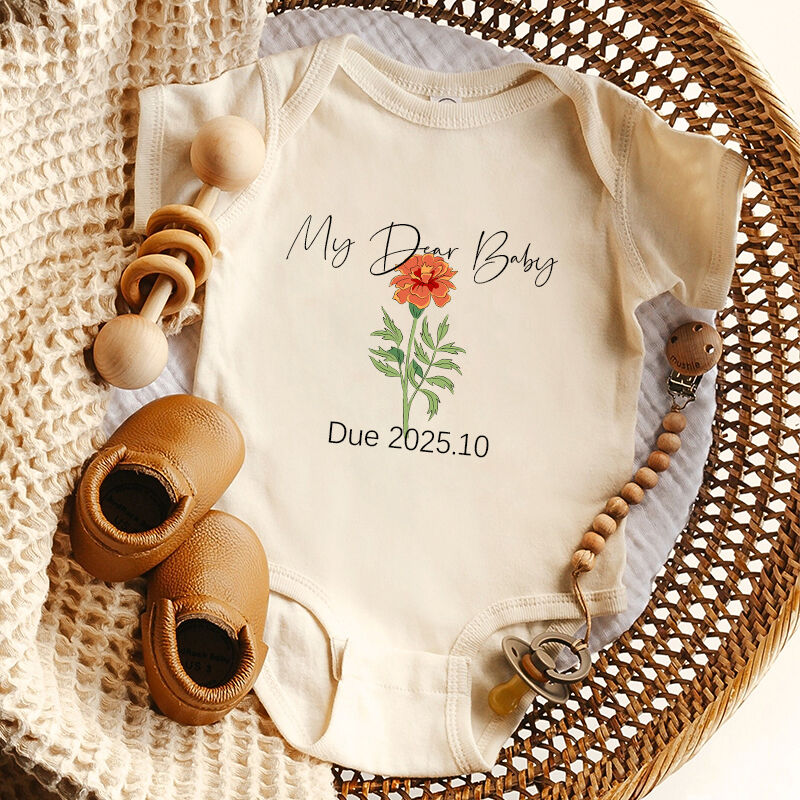 Personalized Baby Onesie Custom Birth Flowers with Due Date Exquisite Baby Shower Gift for New Mom