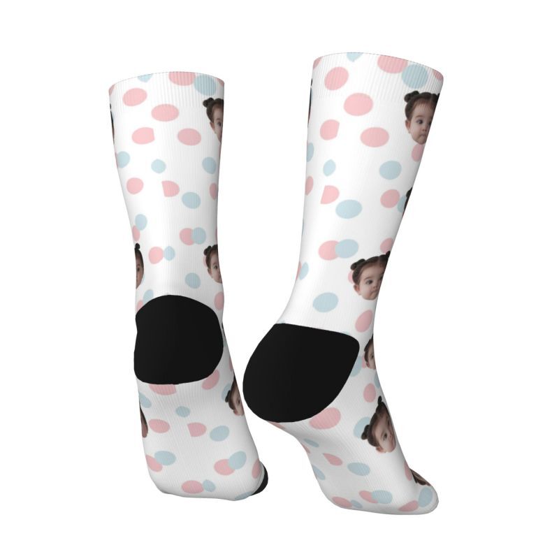Customized Photo Socks Breathable Material with Colorful Polka Dots for Friends