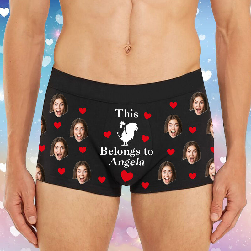 Personalized Photo Men's Underwear Boxer Briefs with Rooster Pattern Cute Valentine's Day Gift