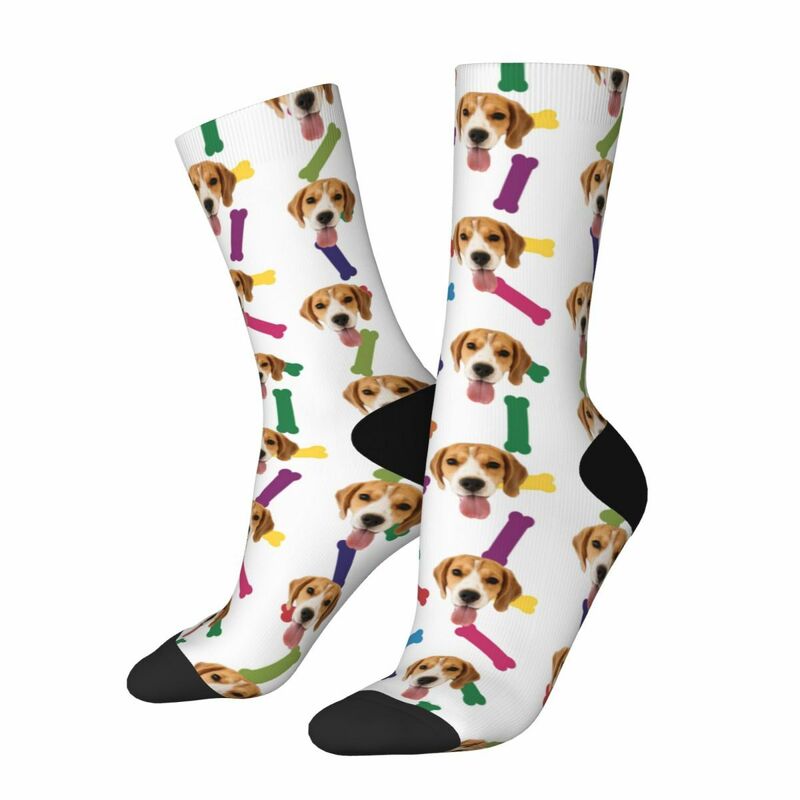 Personalized Face Socks Colorful Bone Pattern Customized Pet Photo Christmas Gift for Pet Lovers