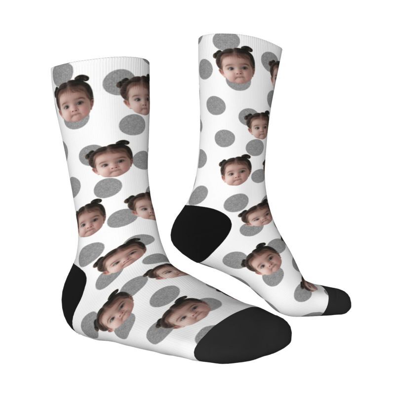 Customized Photo Socks Breathable Material with Grey Polka Dots for Friends