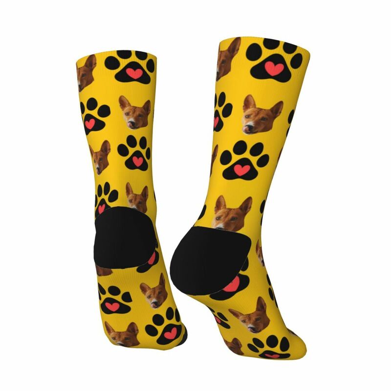 Personalized Face Socks with Black Paw Print Gift for Pet Lovers