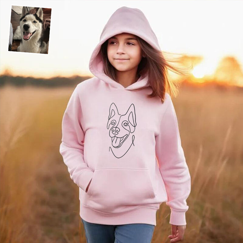 Personalized Kids Embroidered Hoodie Custom Line Drawing Warm Gift For Children