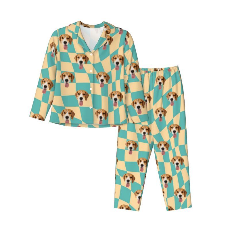 Personalized Pajamas Custom Pet Photo Flat Distorted Checkered Pattern Great Gift for Family