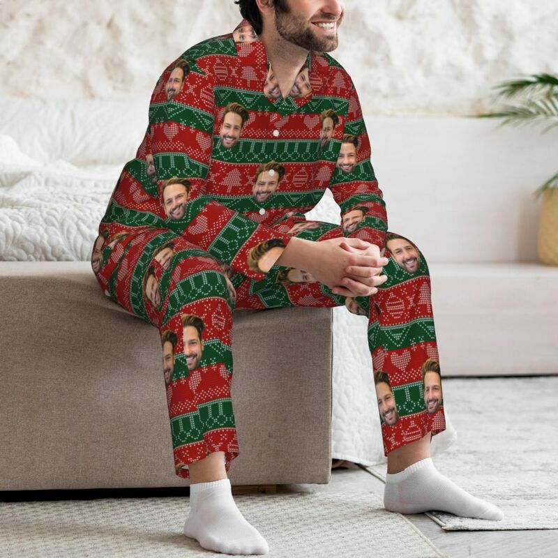 Personalized Pajamas Custom Photo Red and Green Christmas Style Element Design Great Gift for Family