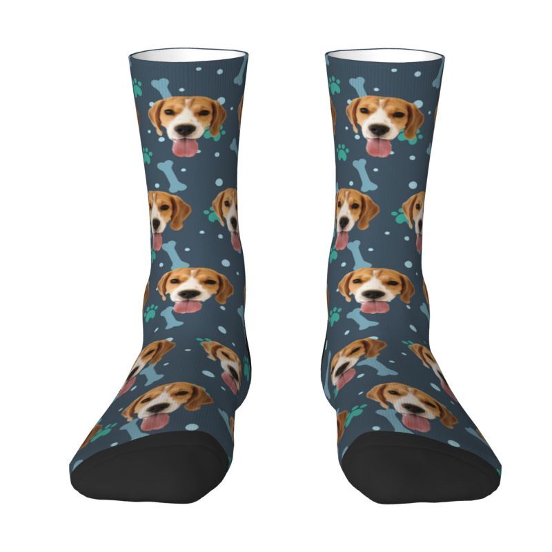 Customized Face Socks Pet Paw and Bones Print Gifts for Pet Lovers