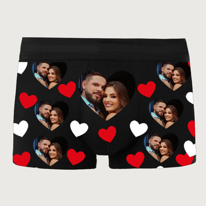 Personalized Photo Men's Underwear Boxer Briefs with Heart Pattern Romantic Gift for Favourite Boyfriend
