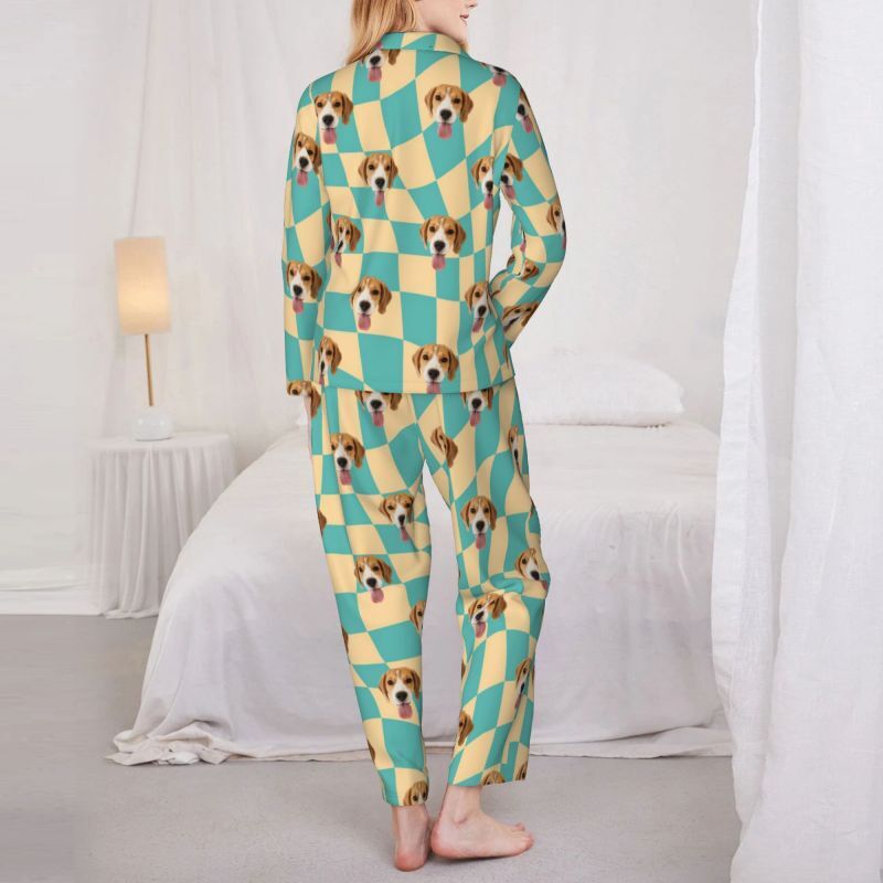 Personalized Pajamas Custom Pet Photo Flat Distorted Checkered Pattern Great Gift for Family