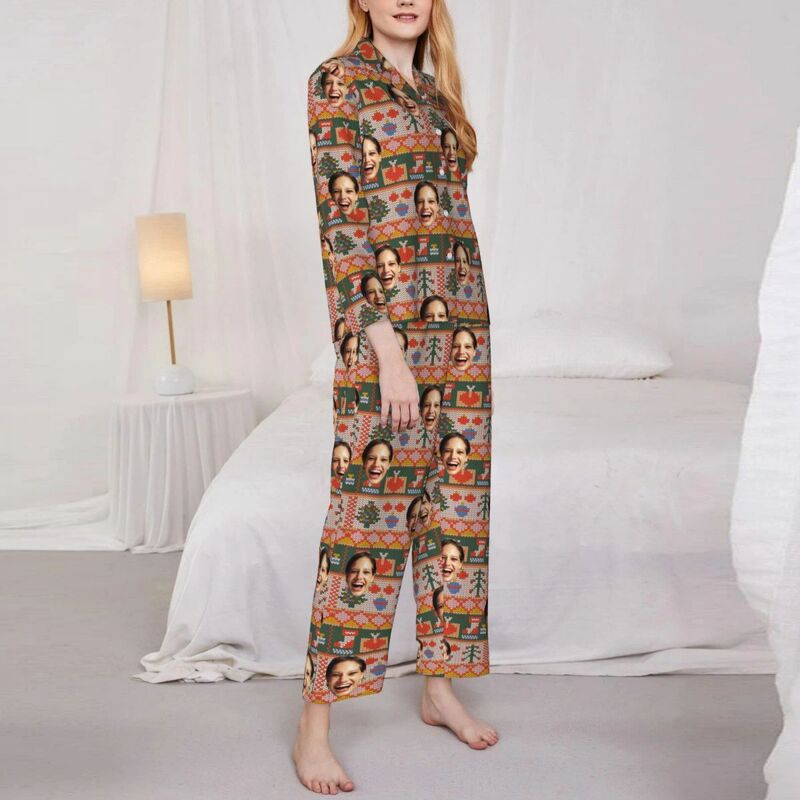 Personalized Pajamas Custom Photo Christmas Style Elements Festive Vibe Pattern Design Gift for Family