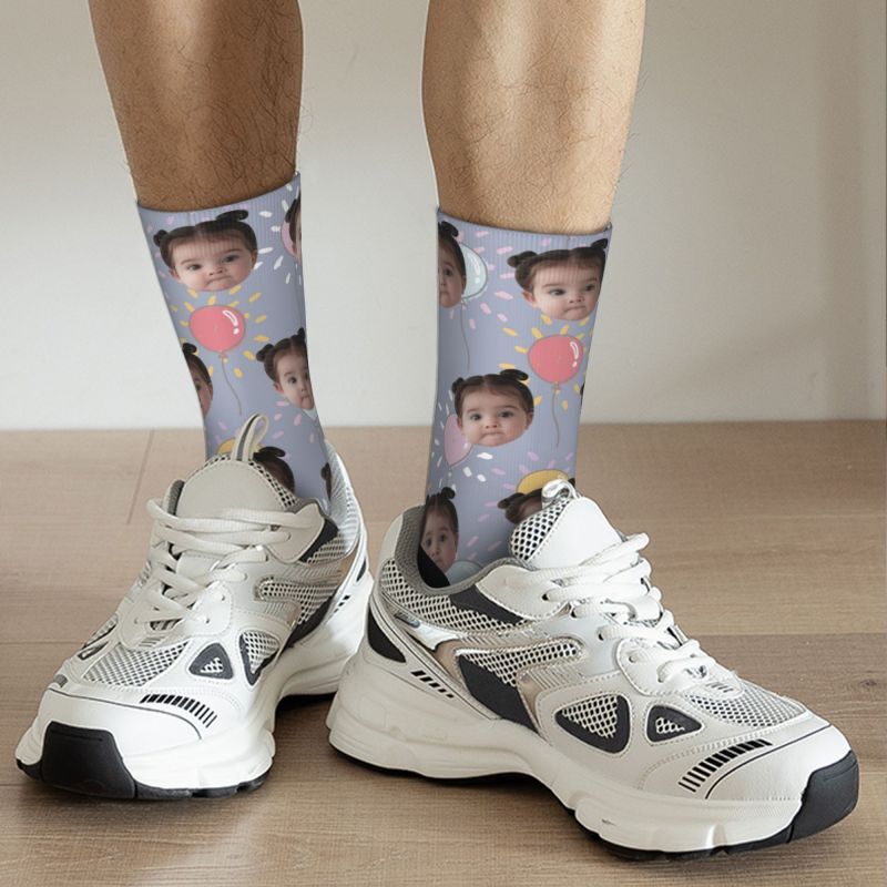Customized Face Socks 3D Printed with Photos of Kids Gift for Mom