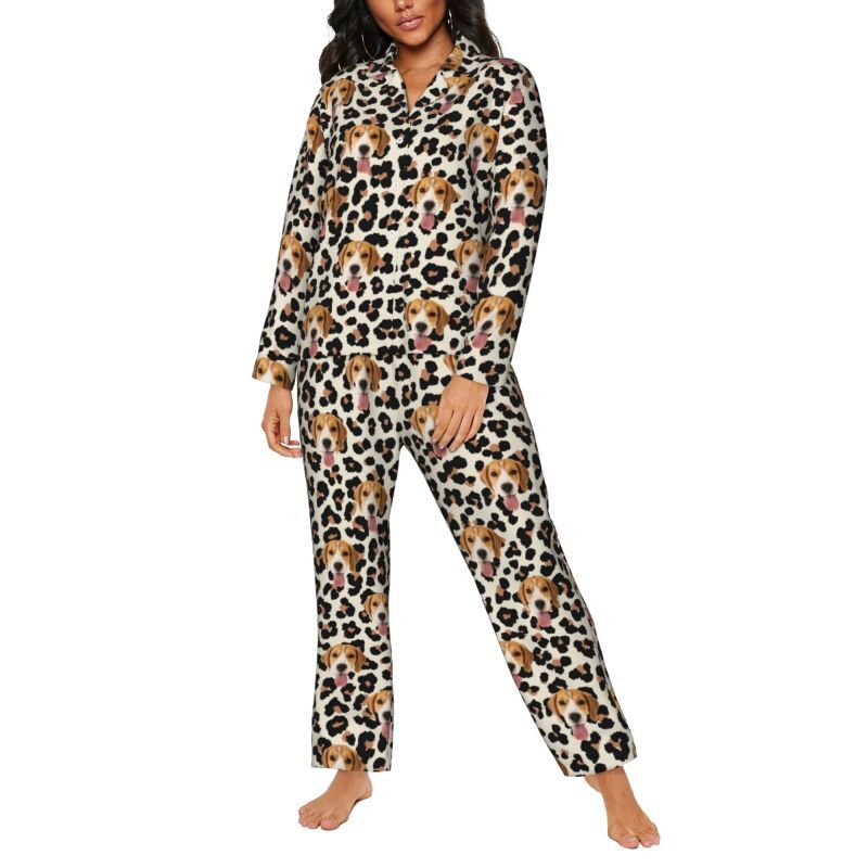 Personalized Pajamas Custom Pet Photo Leopard Print Stylish Design Perfect Gift for Her Family
