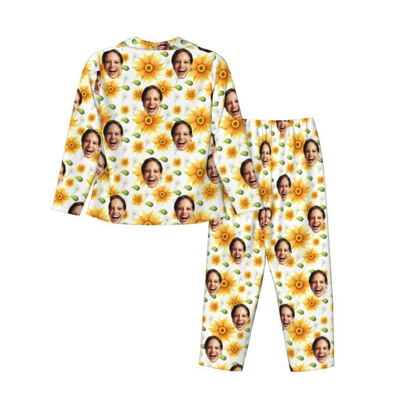 Personalized Pajamas Custom Photo Bright Sunflower Leaves Pattern Design Attractive Gift for Her