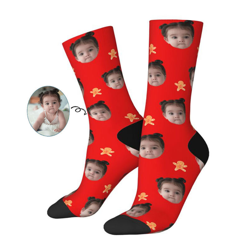 Personalized Face Socks with Gingerbread Man Pattern to Add Photo as a Christmas Gift